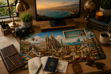 Barcelona Cityscape Desk Mat by Novelle & Co