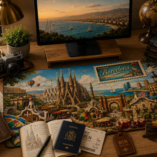 Barcelona Cityscape Desk Mat