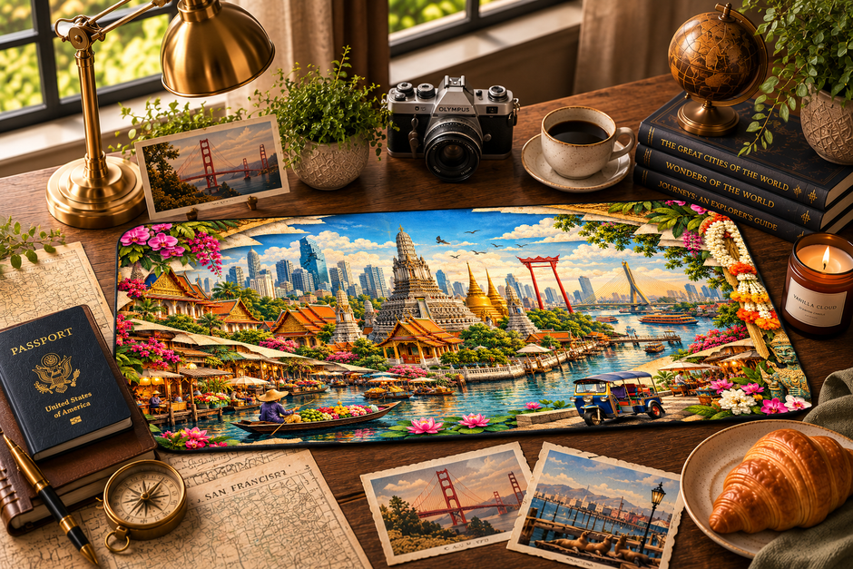 Bangkok Cityscape Desk Mat by Novelle & Co