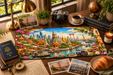 Bangkok Cityscape Desk Mat by Novelle & Co