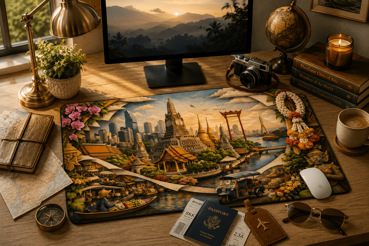 Bangkok Cityscape Desk Mat by Novelle & Co