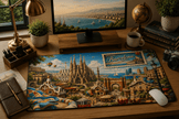 Barcelona Cityscape Desk Mat by Novelle & Co