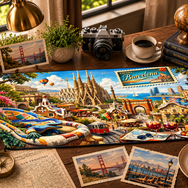 Barcelona Cityscape Desk Mat by Novelle & Co