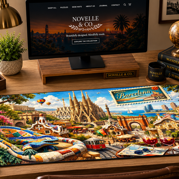 Barcelona Cityscape Desk Mat by Novelle & Co