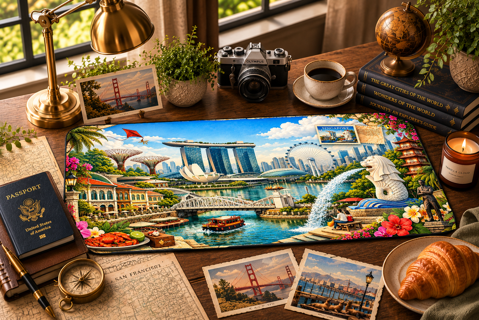 Singapore Cityscape Desk Mat by Novelle & Co
