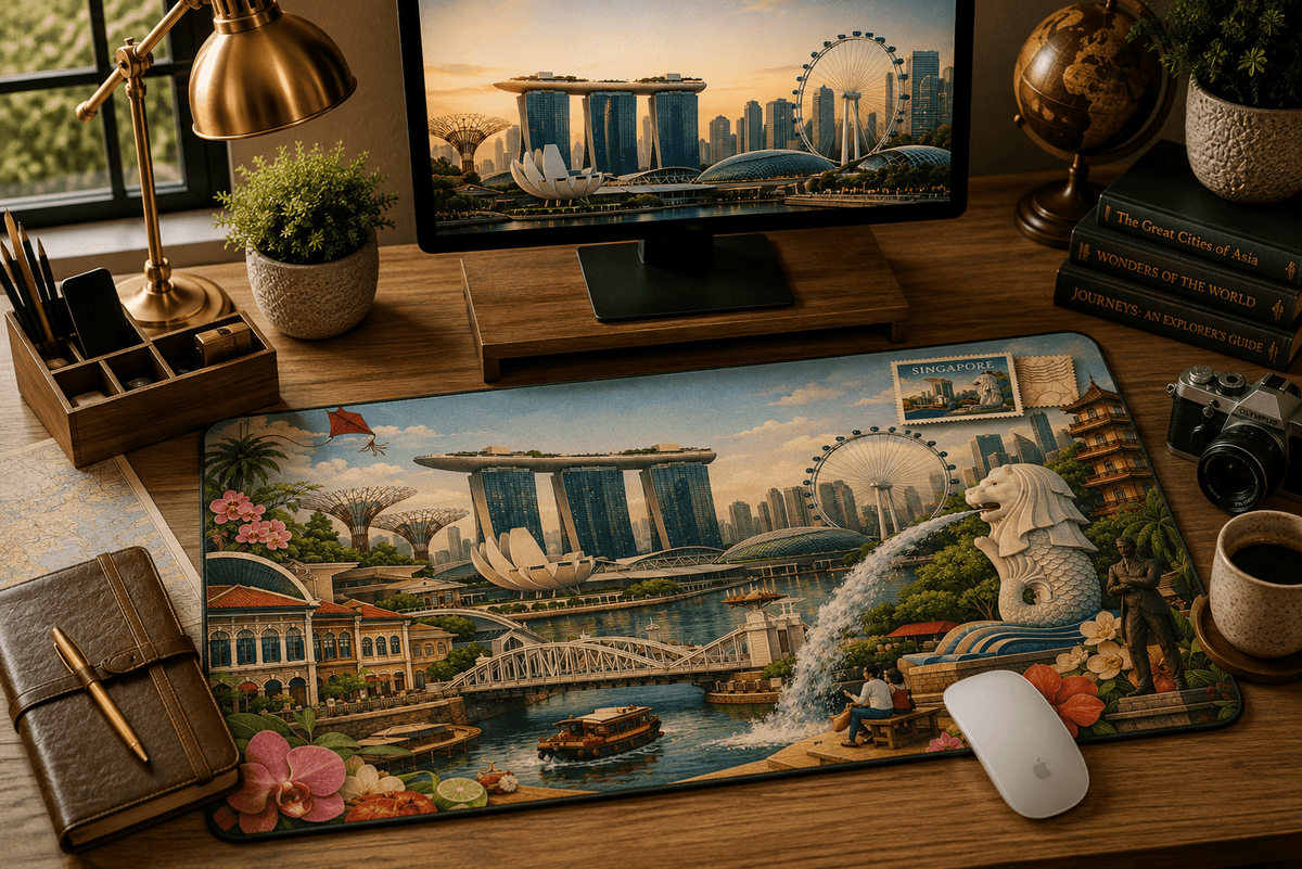 Singapore Cityscape Desk Mat by Novelle & Co
