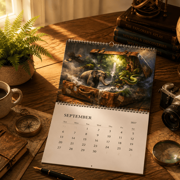 Suitcase Portals 2027 Wall Calendar by Novelle & Co