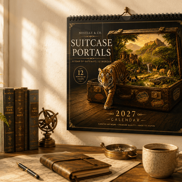 Suitcase Portals 2027 Wall Calendar by Novelle & Co