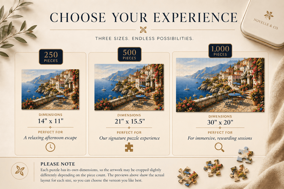 Novelle & Co Puzzle Size Guide – 250, 500 and 1,000 Pieces